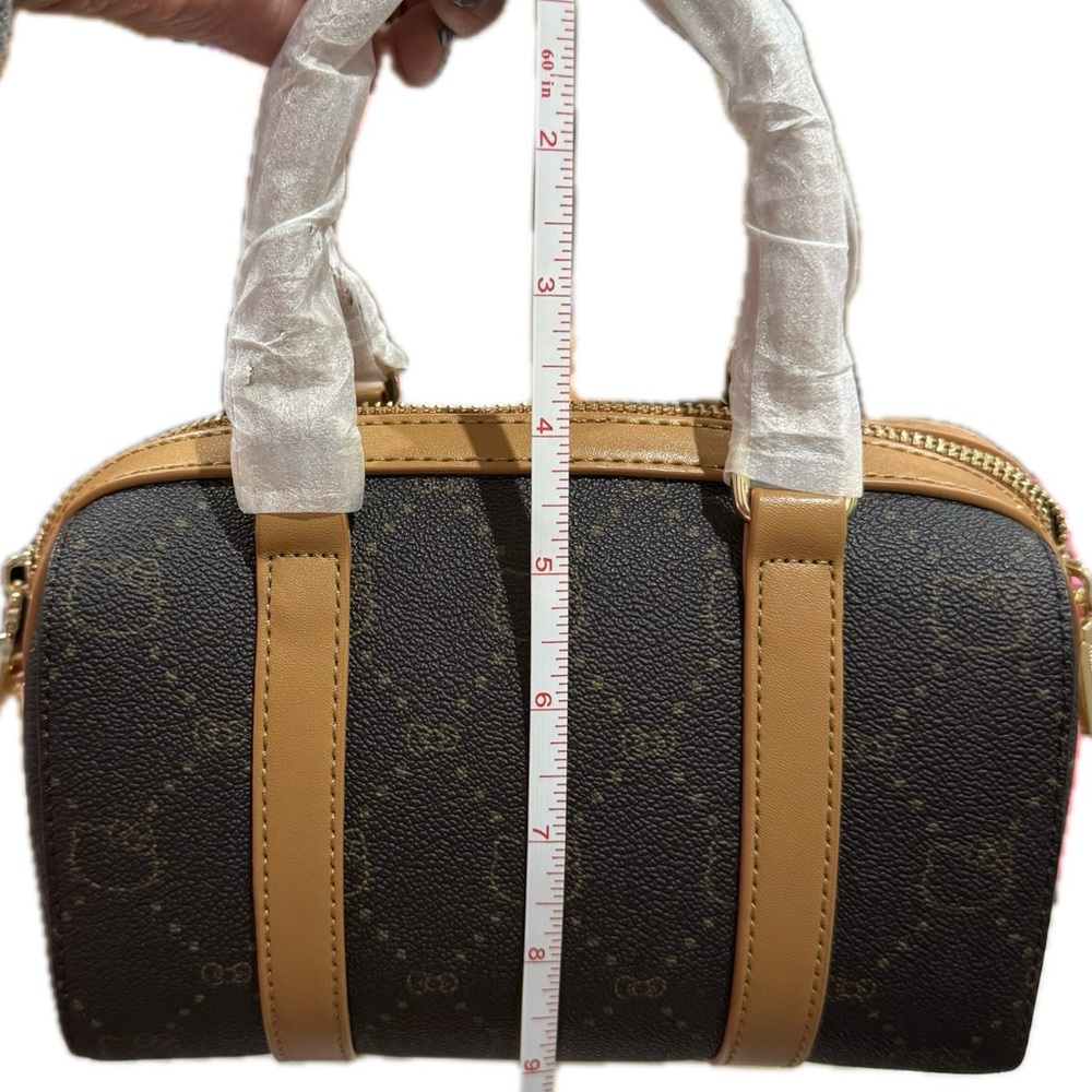 Hello Kitty Brown and Cream Designer Monogram Crossbody Handbag - Picture 9 of 13